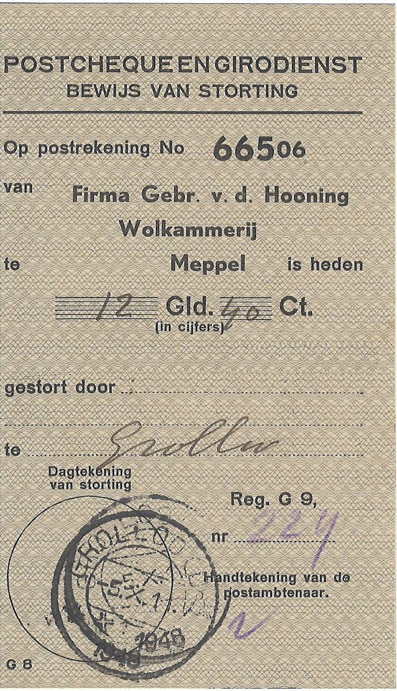 1948 Stortingsbewijs Fa vd Hooning NN