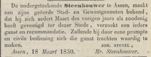 18500319 krant Drentsche courant steenhouwer Stuvel