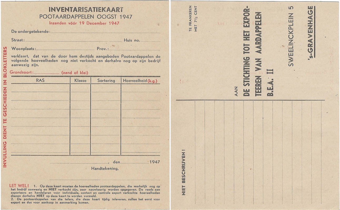 1947 Inventarisatiekaart pootaardappelen