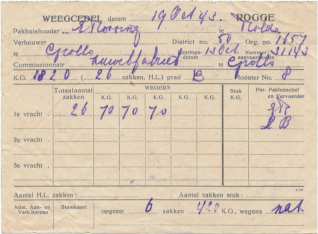 19431019 Weegcedel Rogge NN