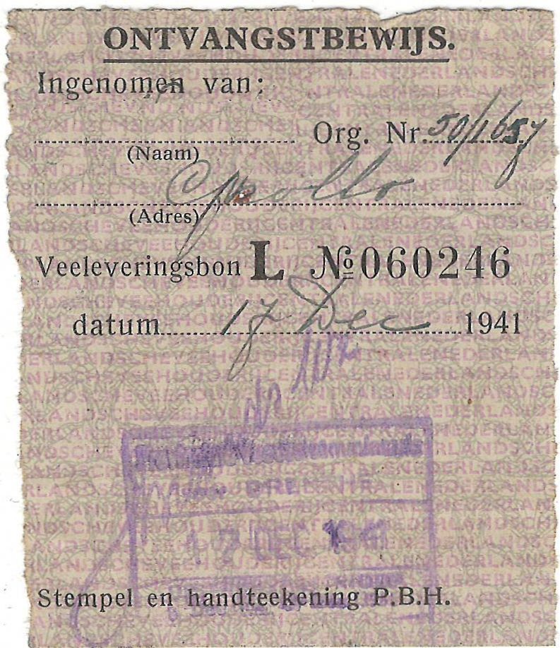 19411217 Ontvangstbewijs Veeleverbon NN