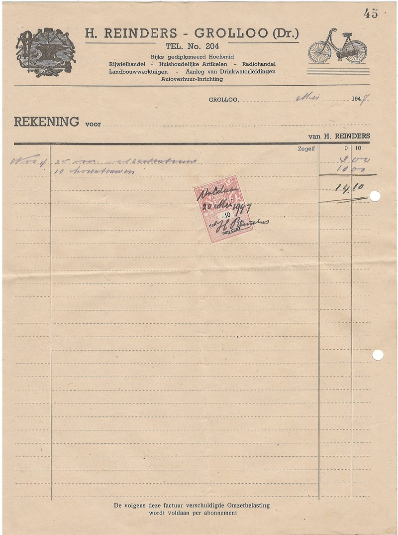 19470520 Rekening Smederij Reinders NN