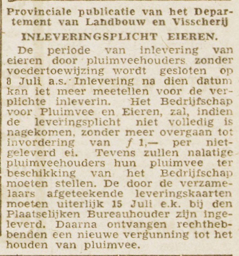 19440703 Zuidhollandsch Dagblad inleverplicht eieren