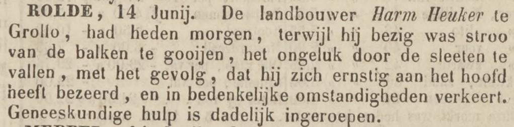18520616 krant Nieuwe Drentsche courant bedrijfsongeval