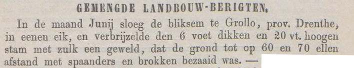 18610801 krant Maandblad voor den Nederlandschen landbouwer bliksem in eik