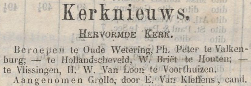 18760410 krant HetVaderland kerk Kleffens bevestigd