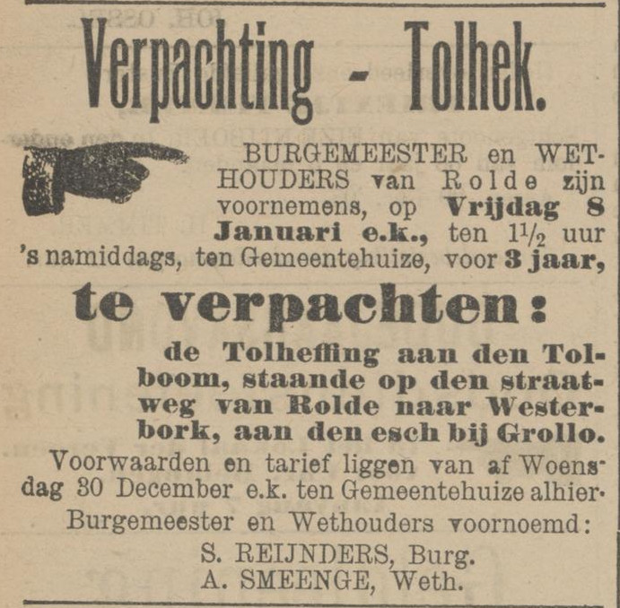 19081230 krant PDAC Tolheffing verpachting ter gemeentehuis