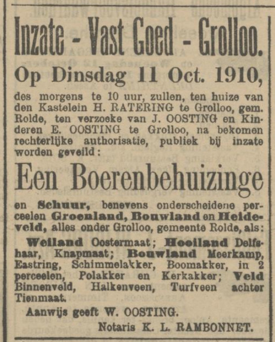 19101006 krant PDAC verkoop boerderij landerijen Oosting veldnamen