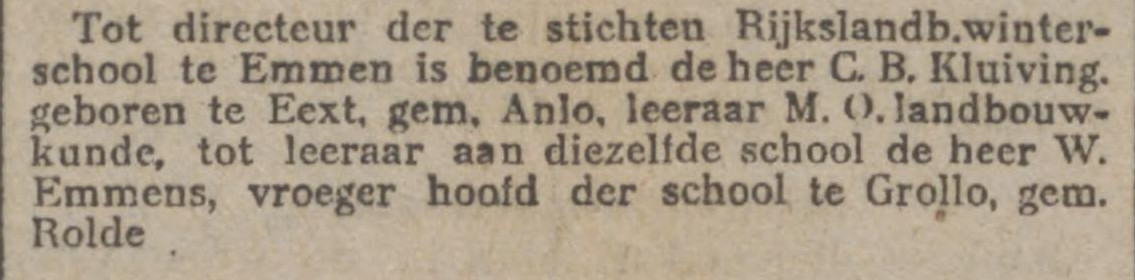19170618 krant NvhN W Emmens leraar LWS Emmen