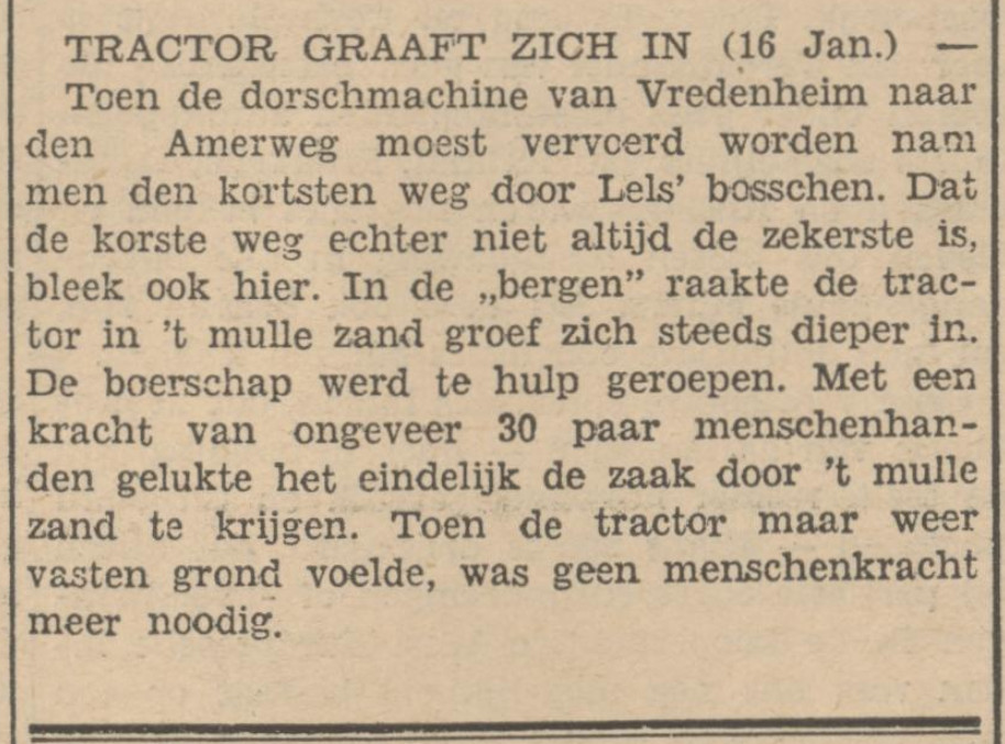 19330118 krant PDAC dorschmachine vast in zand Lels