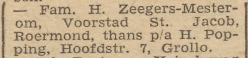 19450328 krant Drentsch dagblad fam verblijft in Grollo Popping