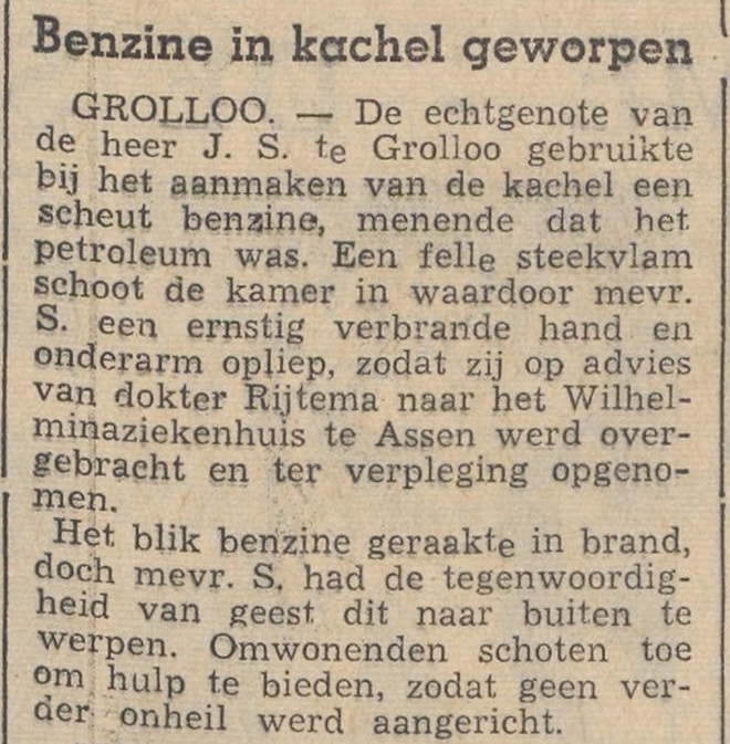 19571026 krant PDAC Benzine in kachel