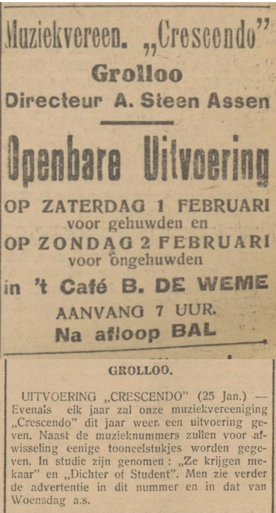 19300125 krant PDAC uitvoering Crescendo