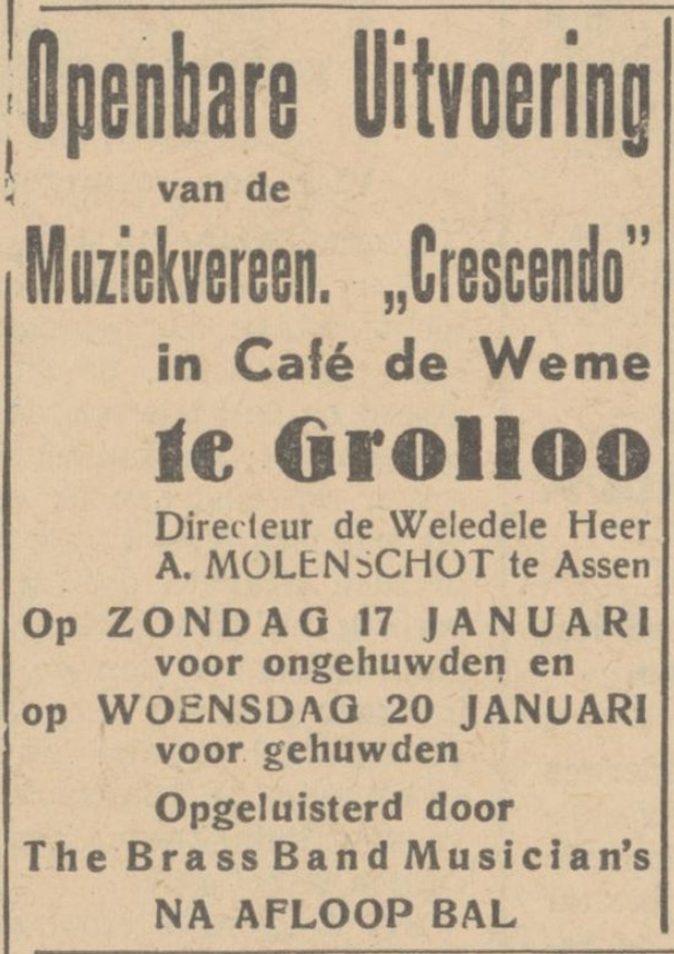 19370114 krant PDAC advertentie uitvoering Crescendo