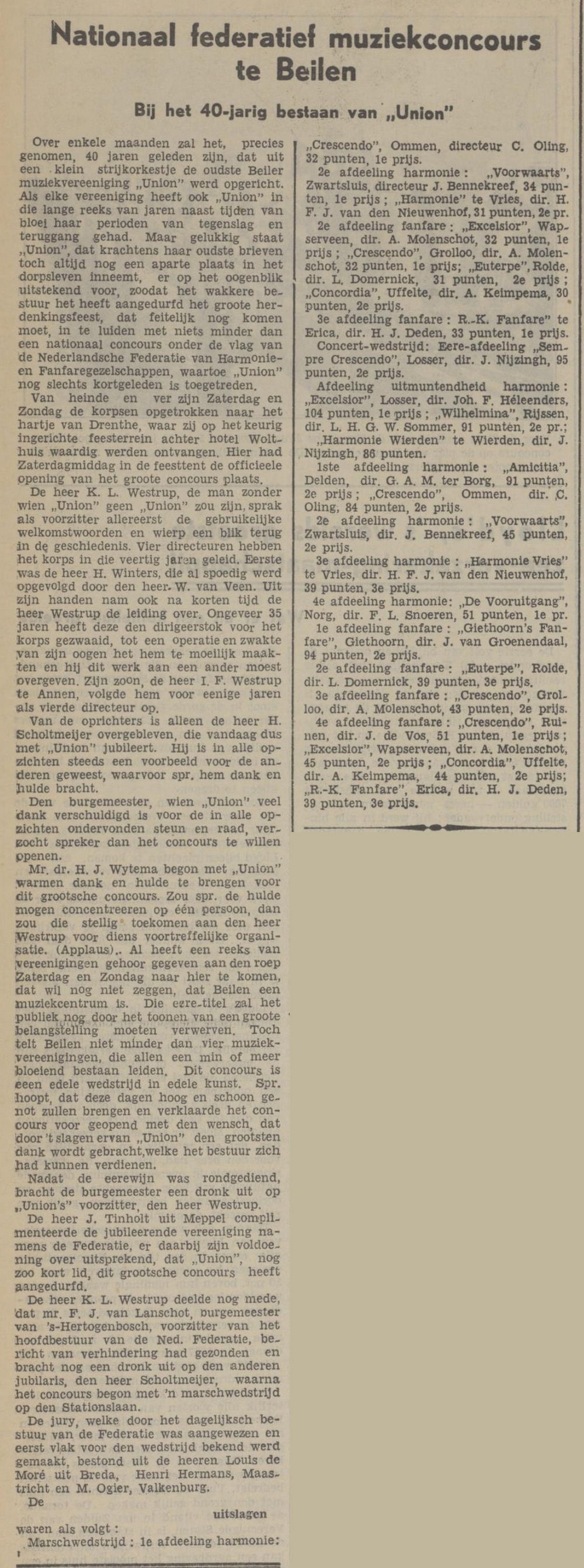 19380815 krant PDAC nationaal concours Beilen mmv Crescendo