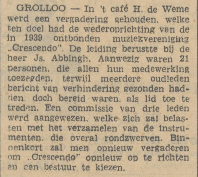 19490514 krant PDAC wederoprichting voorstel Crescendo