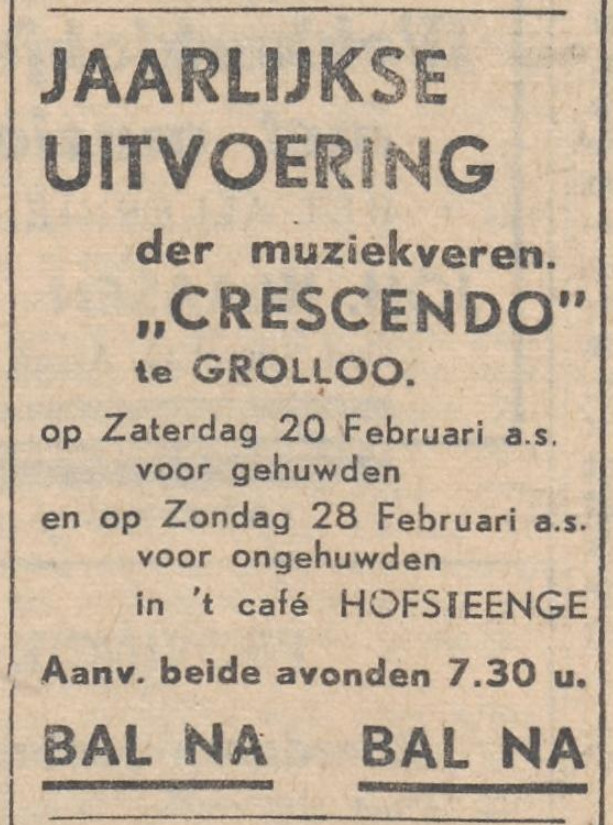 19540213 krant PDAC advertentie uitvoering Crescendo