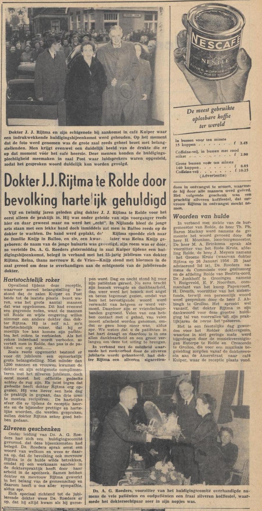 19551216 krant PDAC Crescendo bij huldiging Dr Rijtma