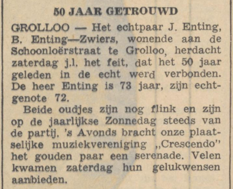 19560508 krant PDAC Crescendo serenade 50 jaar Enting Zwiers