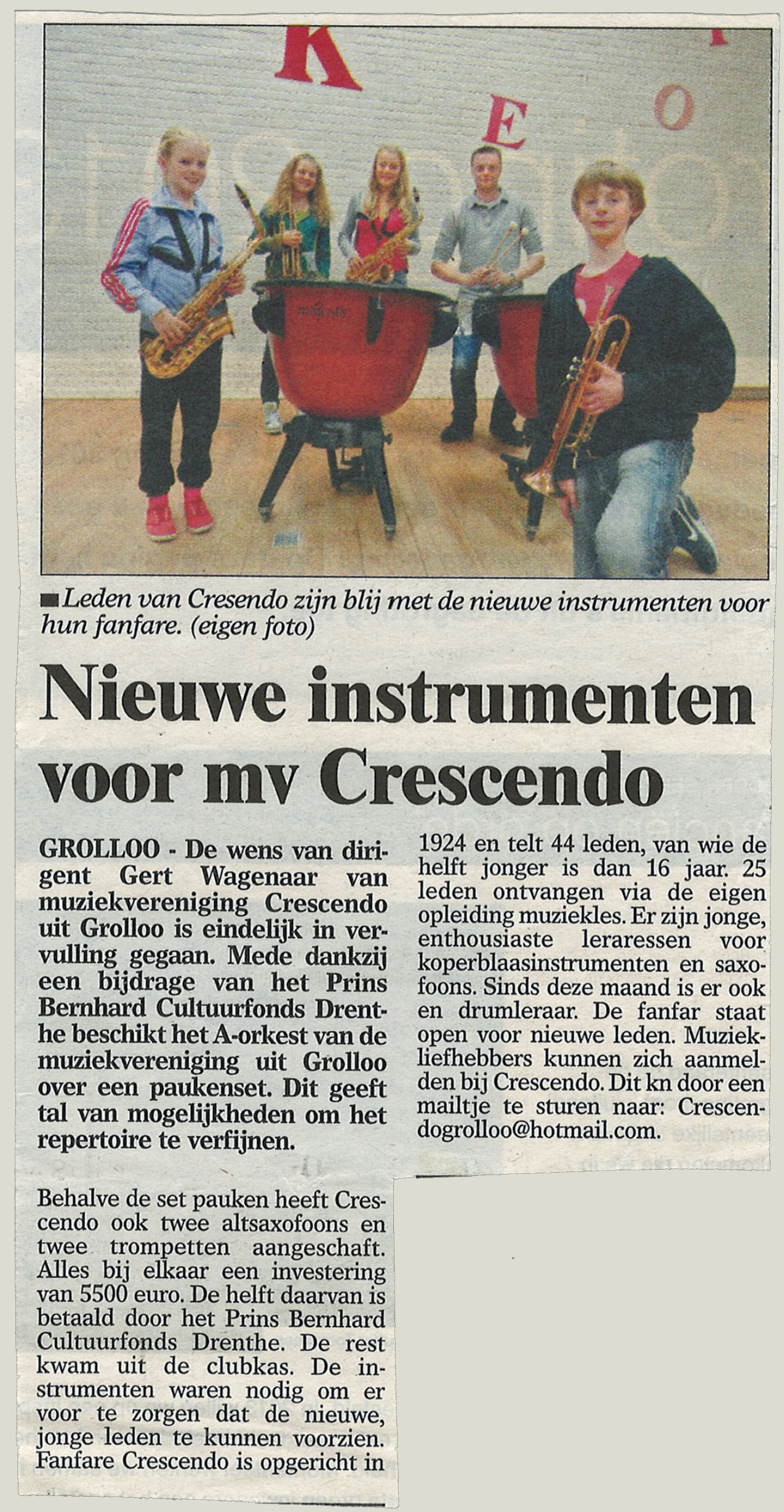 20120101 krant Schakel Crescendo Nieuwe instrumenten