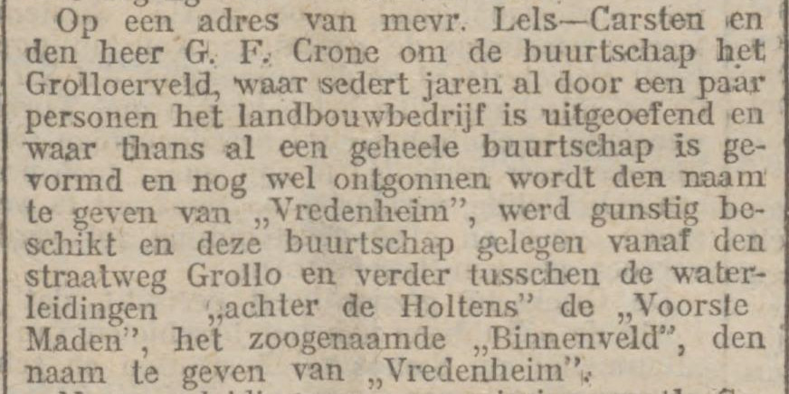 19120930 krant NvhN ontstaan naam Vredenheim