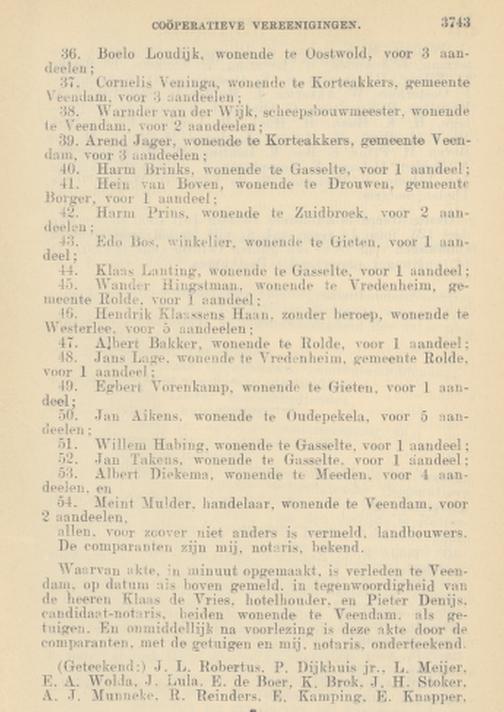19140804 krant Akten betreffende cooperatieve vereenigingen aandeelhouder Jan Lage Vredenheim