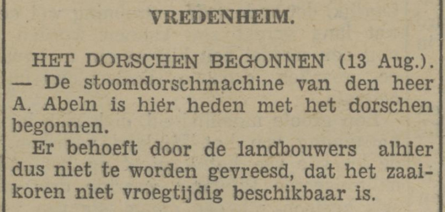 19290814 krant PDAC stoomdorschmachine Abeln Vredenheim