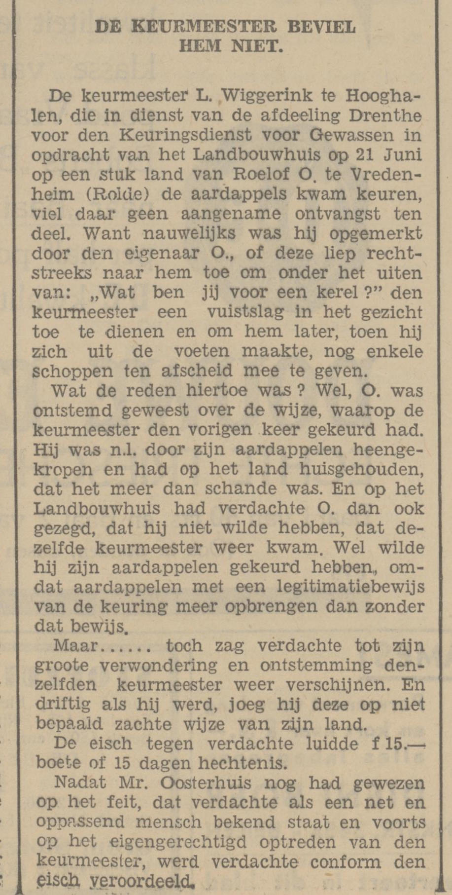 19340913 krant PDAC keurmeester van land geslagen RO Vredenheim